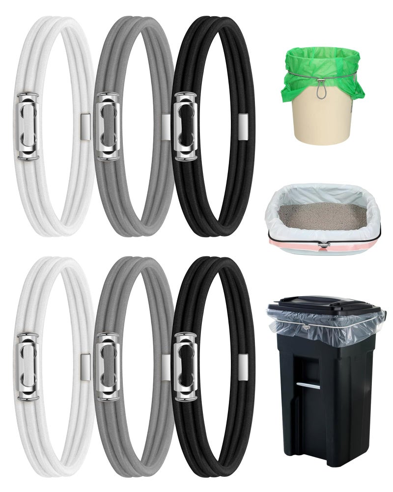 Rosaver Garbage Can Bands Cord Lord Design Adjustable Large Trash Can Rubber Bands Fits 8-33 Gallon Trash Cans Multifunction Bands Litter Box Bands for Kitchen Tables Picnic Party (Black White Grey) - Image 1